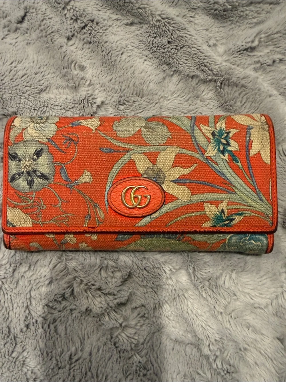 Gucci Orange Floral Continental Wallet with GG Emblem with inlay mirror - Picture 1 of 15